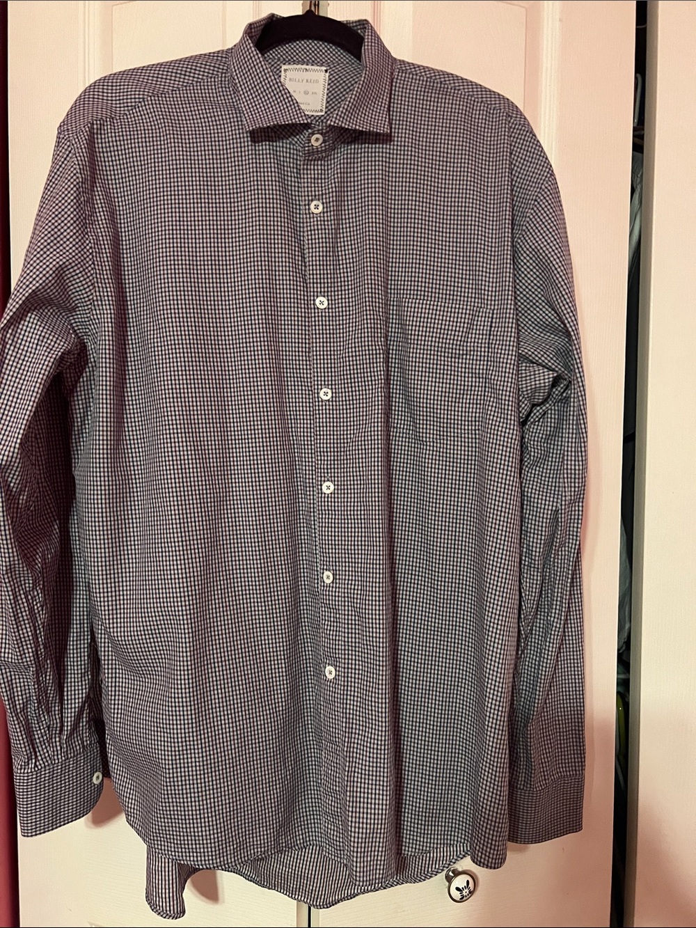 Billy Reid Men's XL Check Dress Shirt in Blue and Gray 💯Cotton